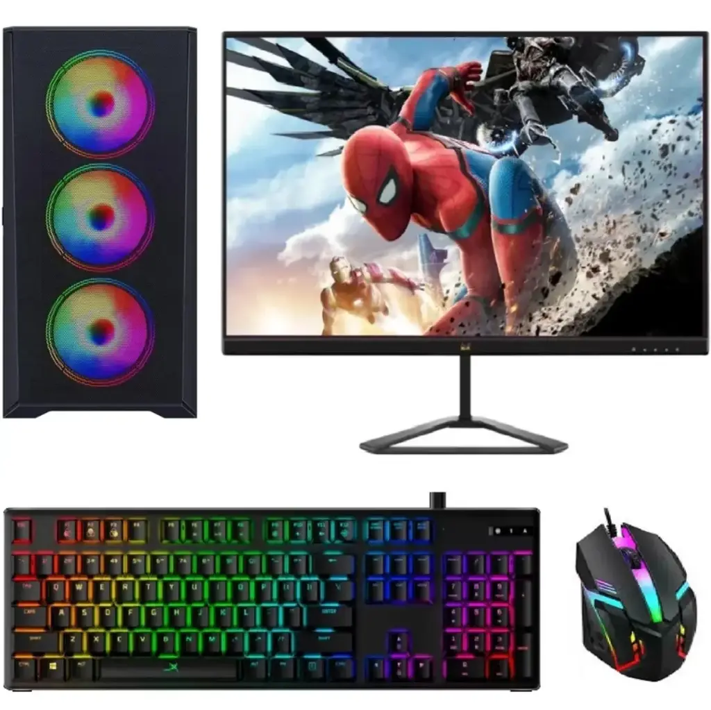 DZAB AURA, a complete desktop computer. It features an Intel Core i7 CPU, 16GB of RAM, and a 512GB SSD. The package includes a 20-inch monitor and comes with Windows 11.